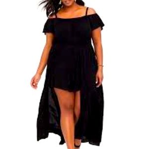 Black Challis Cold Shoulder Romper